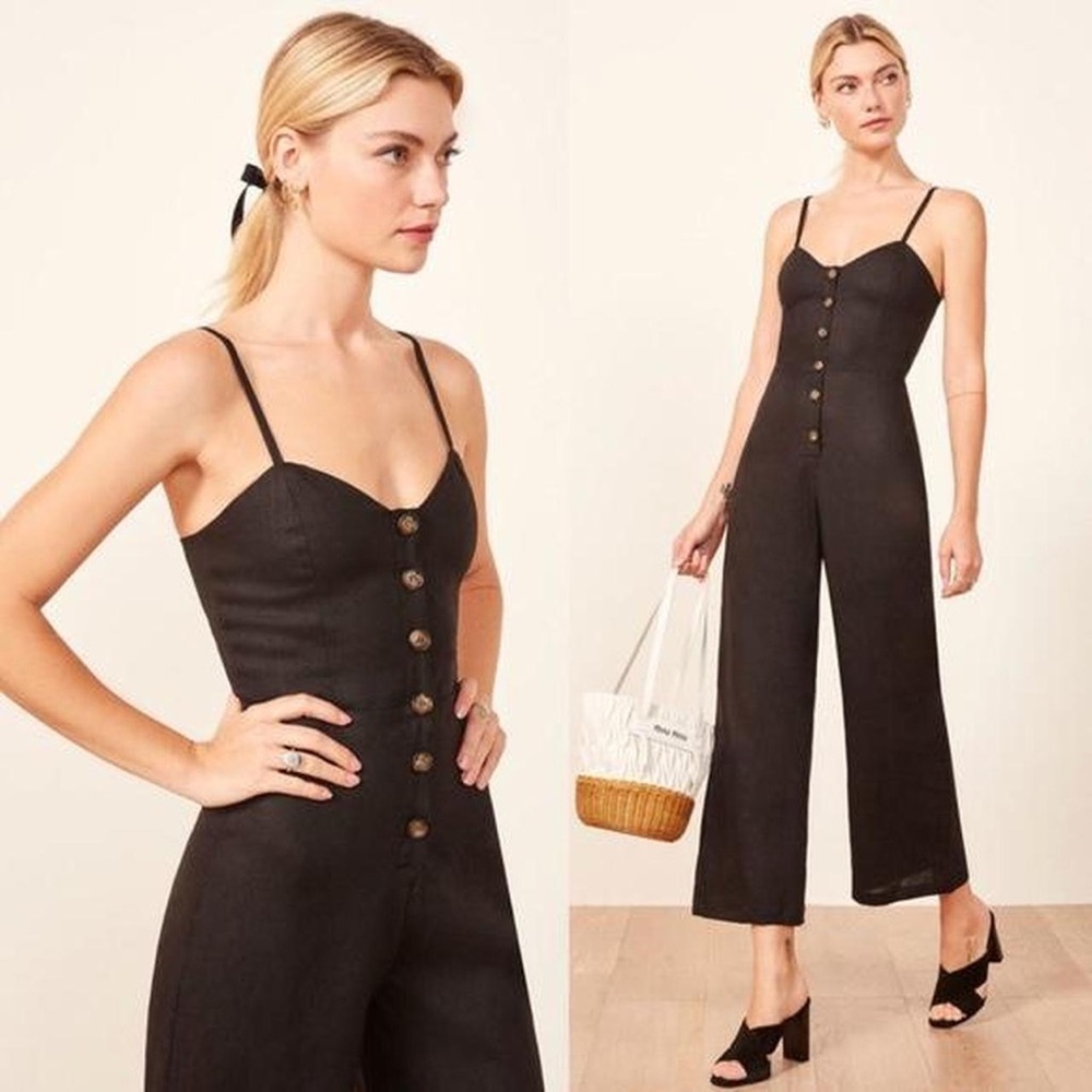 Free shipping! Reformation Linen Jumpsuit w Buttons - Size 6 Black